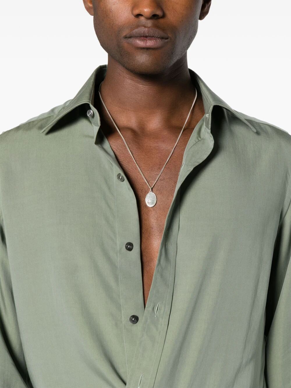 纯正的男士绿色长袖莱奥塞尔混纺衬衫