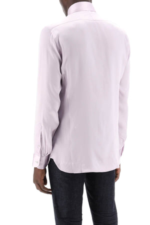 男士絲緞襯衫-粉紅色絲質鈕扣款式，搭配義大利領扣和圓形下擺