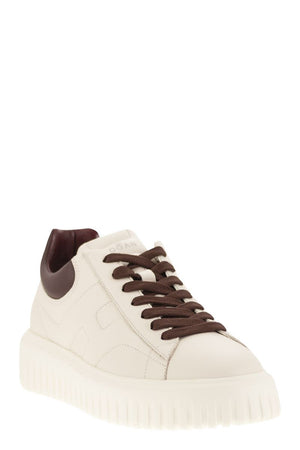 HOGAN Contemporary H-Stripes Leather Sneakers with Dynamic Design - Total Height 4.8 cm