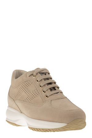 HOGAN Beige Suede Women's Sneakers with Perforated H and Light Sole