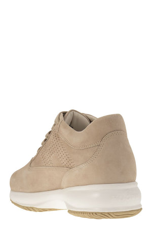 HOGAN Beige Suede Women's Sneakers with Perforated H and Light Sole