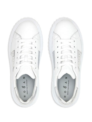 HOGAN Silver Stripes Leather Sneakers