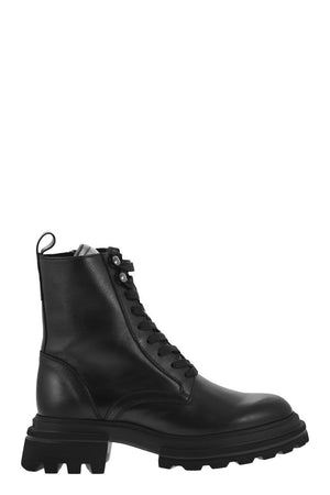 HOGAN Combat Boots - Lace-Up & Side Zip Closure