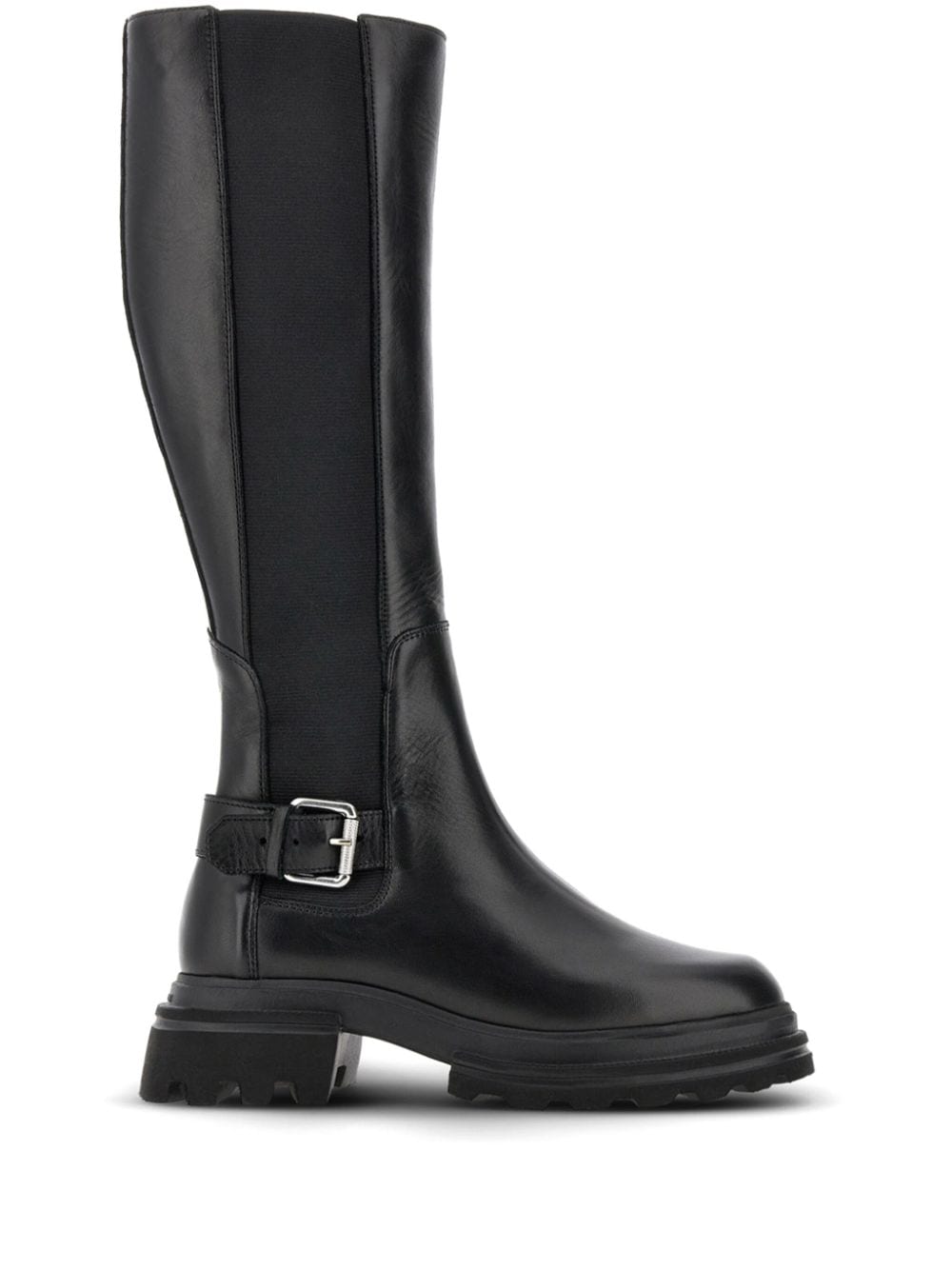 HOGAN Knee-High Leather Boots with Decorative Buckle