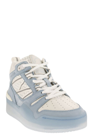 MONCLER Pivot High-Top Trainers - Light Blue Leather and Nubuck Sneakers for Women