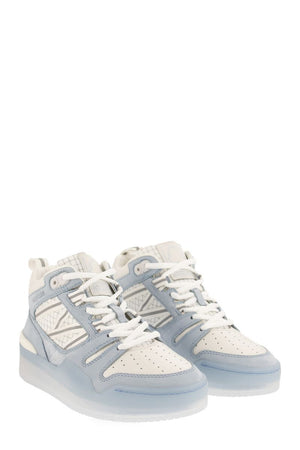 MONCLER Pivot High-Top Trainers - Light Blue Leather and Nubuck Sneakers for Women