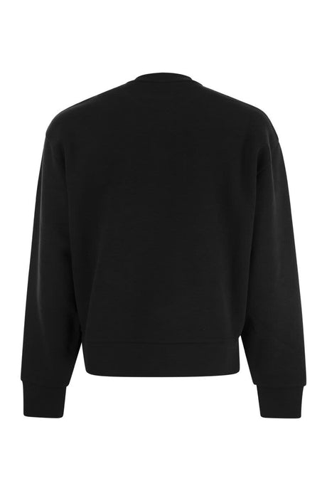 Black Oversized Cotton Sweatshirt with Mirror Effect Logo for Men