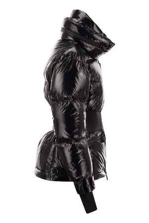 Black Down Jacket with Removable Hood and Visor - FW23