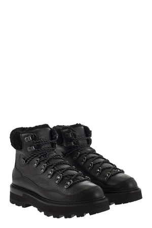 MONCLER Black Tasselled Leather Boots with Water-Repellent Treatment for Women