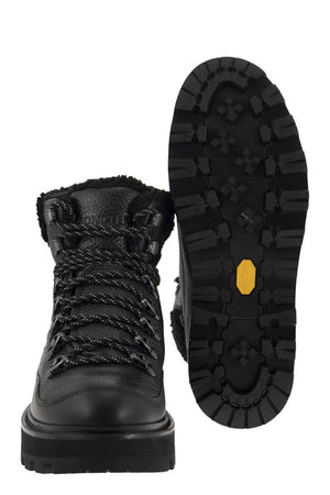 MONCLER Black Tasselled Leather Boots with Water-Repellent Treatment for Women