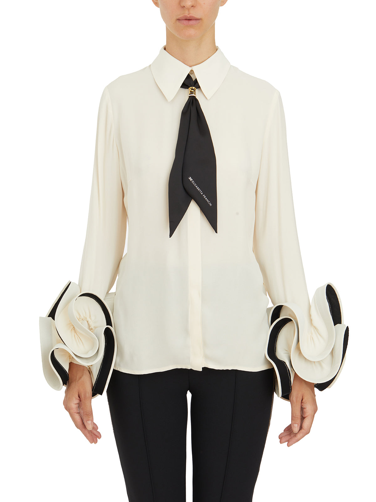 ELISABETTA FRANCHI Elegant White Shirt with Scarf Detail, Size 40