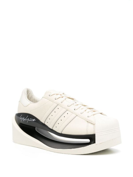 Y-3 Cream White and Black Leather Sneakers with Signature Monofilament Detail for Women