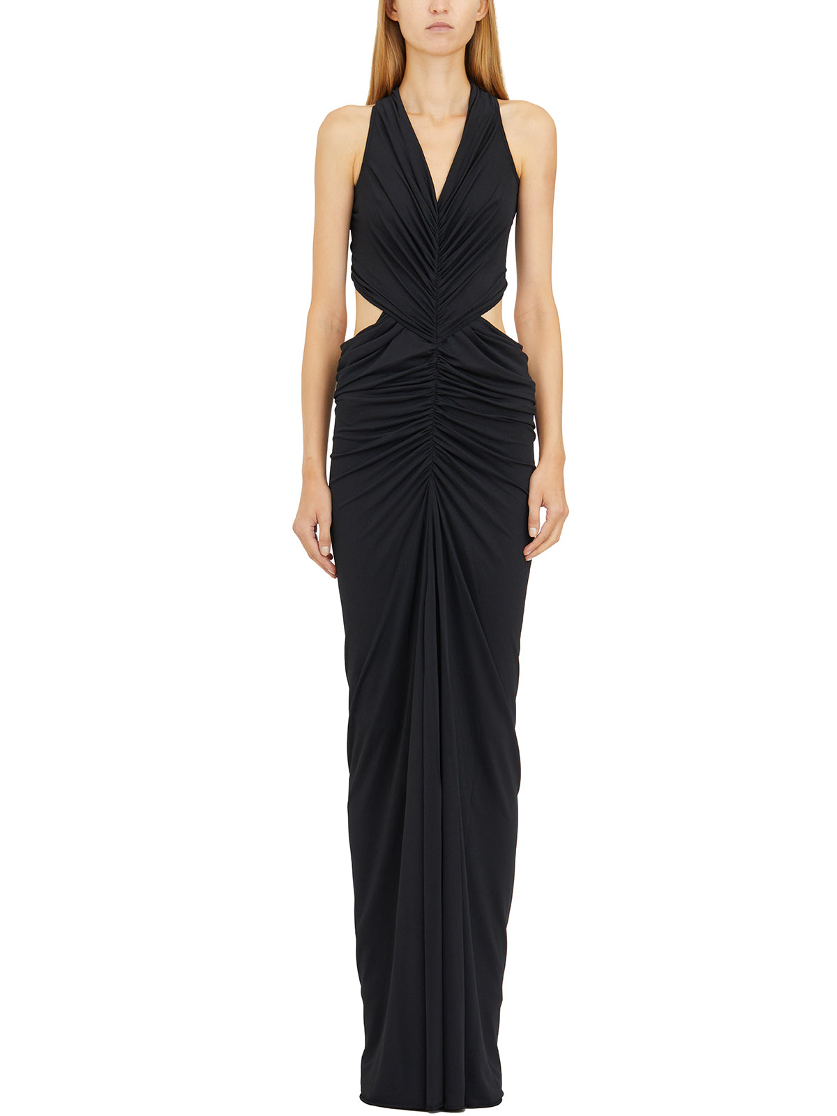 RICKOWENSLILIES Elegant V-Neck Gown with Ruffle Details - Size 40