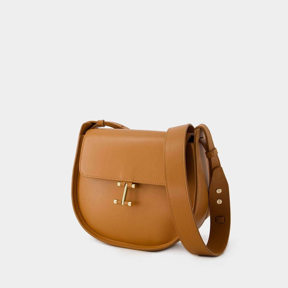 INES DE LA FRESSANGE Sleek and Timeless Senda Shoulder Handbag in Camel Leather