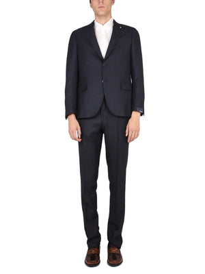 LARDINI Men's Single-Breasted Wool Suit