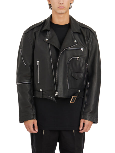 RICK OWENS Cropped Leather Jacket with Buttoned Shoulders - Men's Outerwear