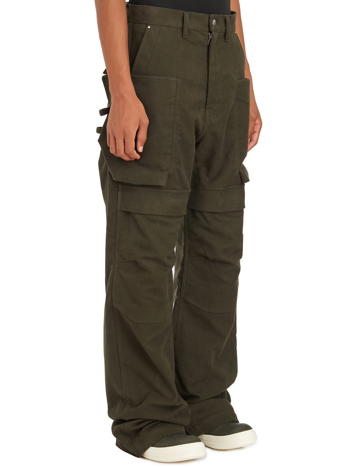 RICK OWENS Urban Forest Green Cargo Pants with Wide Fit & Low Crotch, Size 31