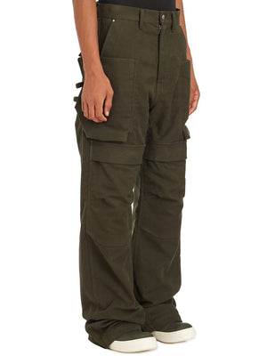 RICK OWENS Urban Forest Green Cargo Pants with Wide Fit & Low Crotch, Size 31