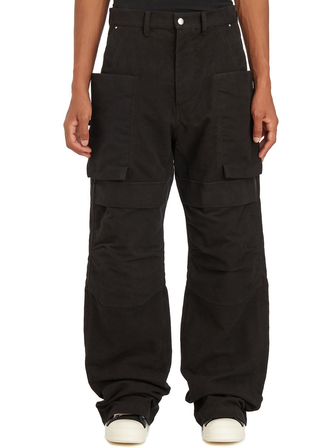 RICK OWENS Modern Cargo Black Trousers with Wide Fit