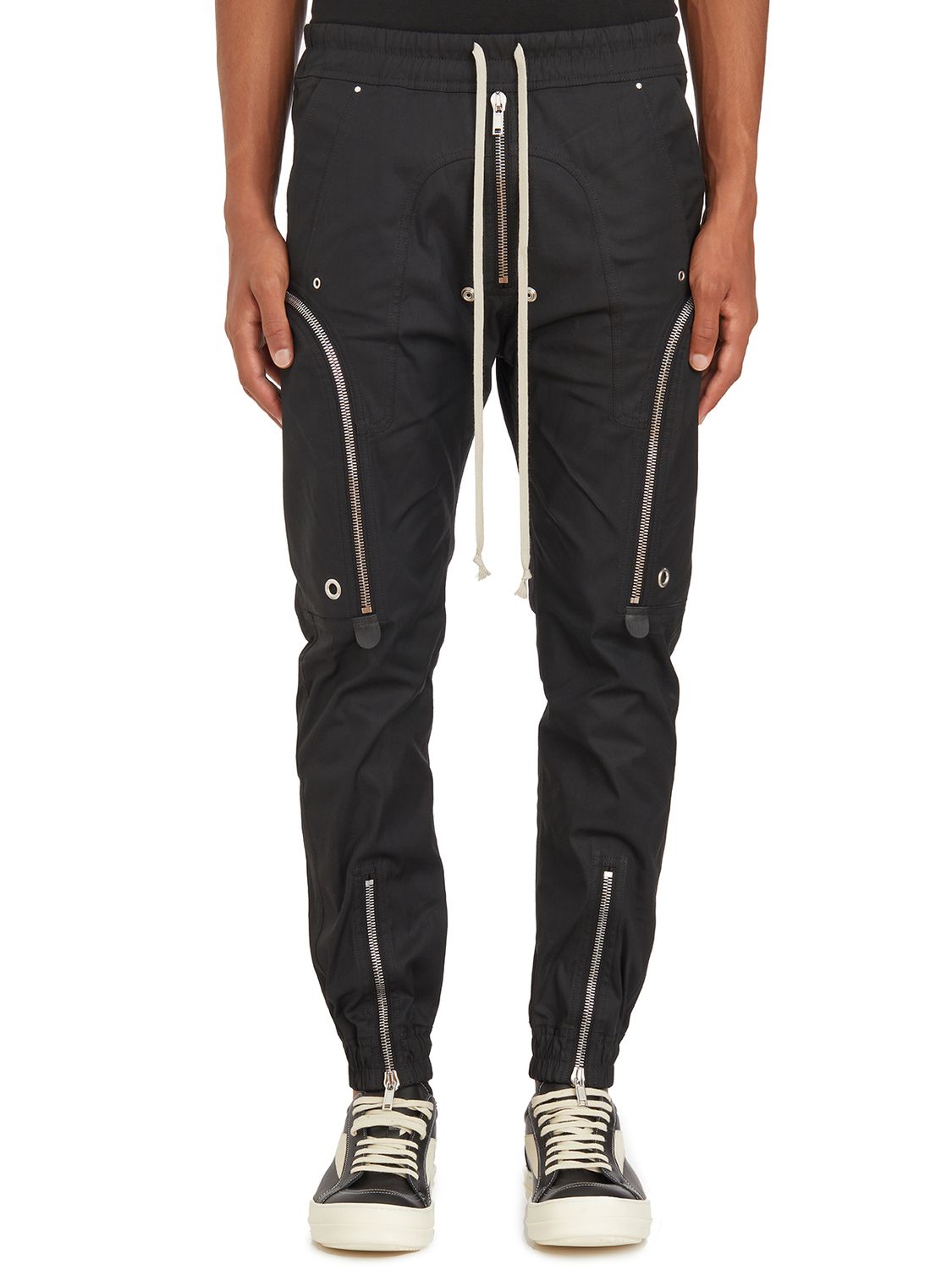 RICK OWENS Urban Luxe Black Cargo Trousers with Leather Accents - Size 48