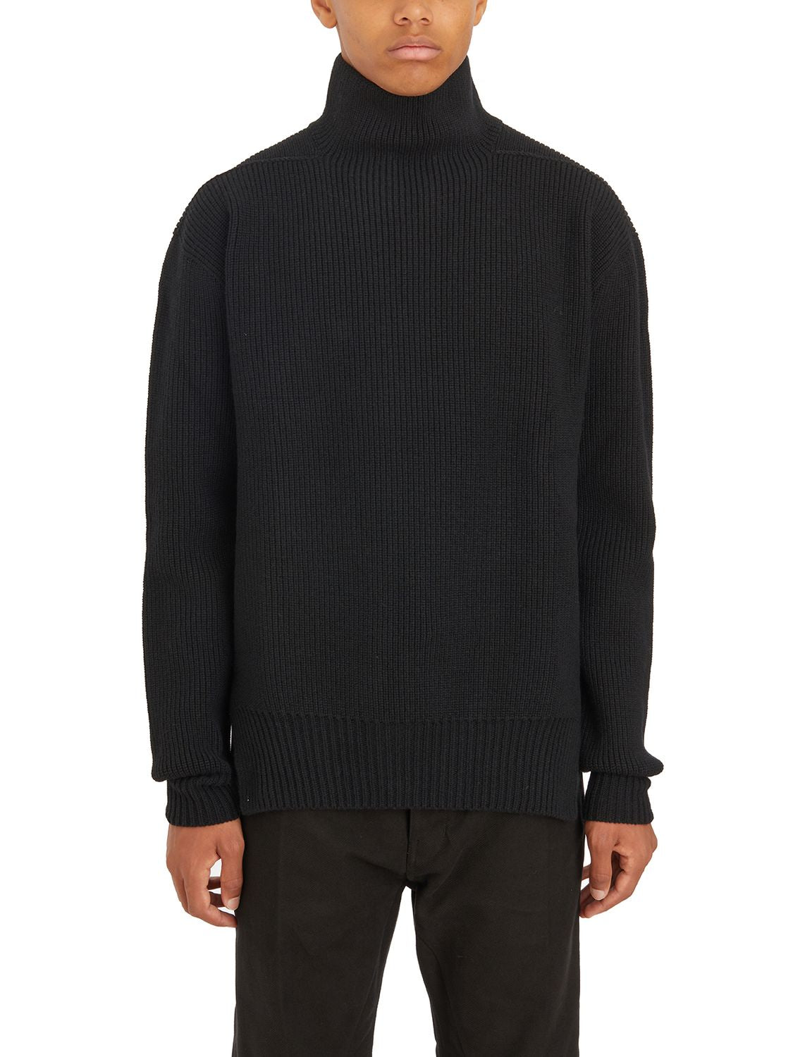 RICK OWENS Men's Fisherman Tabard Turtleneck Sweater in Black