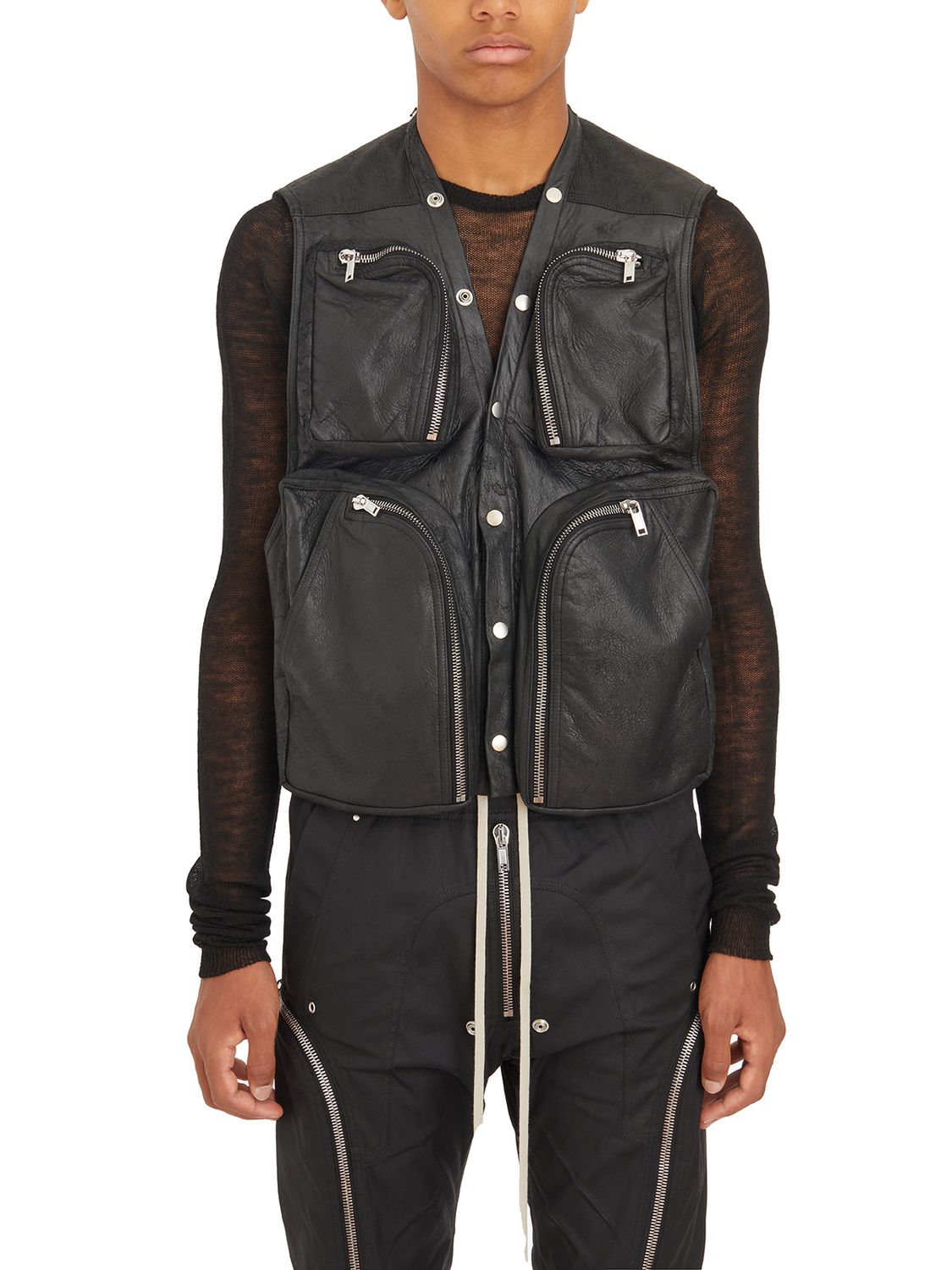 RICK OWENS Sleek Leather Cargo Vest Size 48