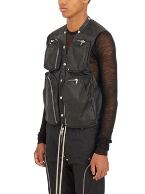 RICK OWENS Sleek Leather Cargo Vest Size 48