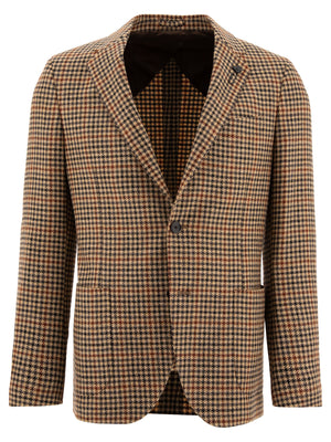 LARDINI Elegant Houndstooth Wool-Cashmere Blazer