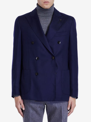 LARDINI Elegant Blue Cashmere Blend Double-Breasted Jacket