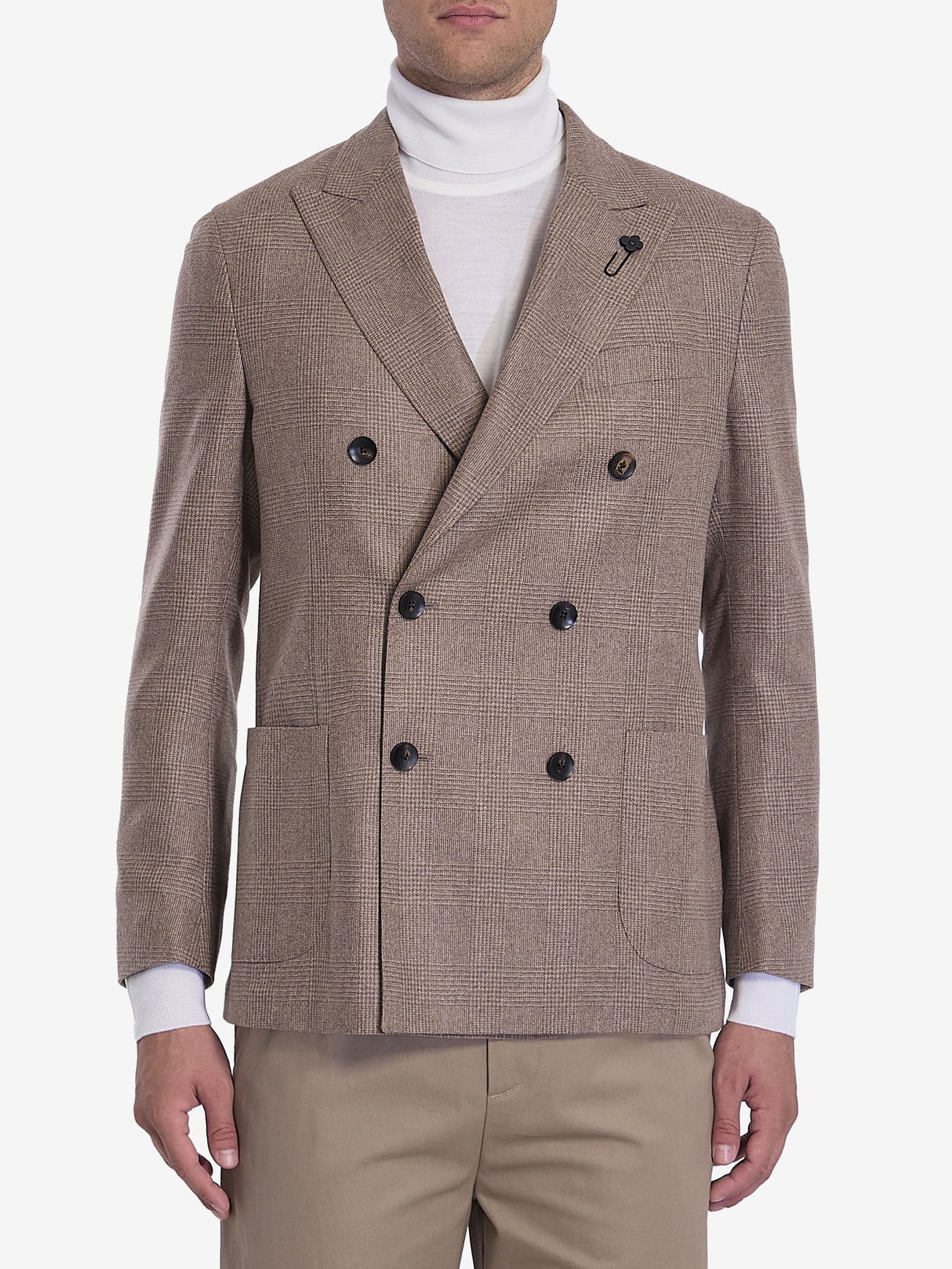 LARDINI Men's Double-Breasted Beige Cashmere Jacket