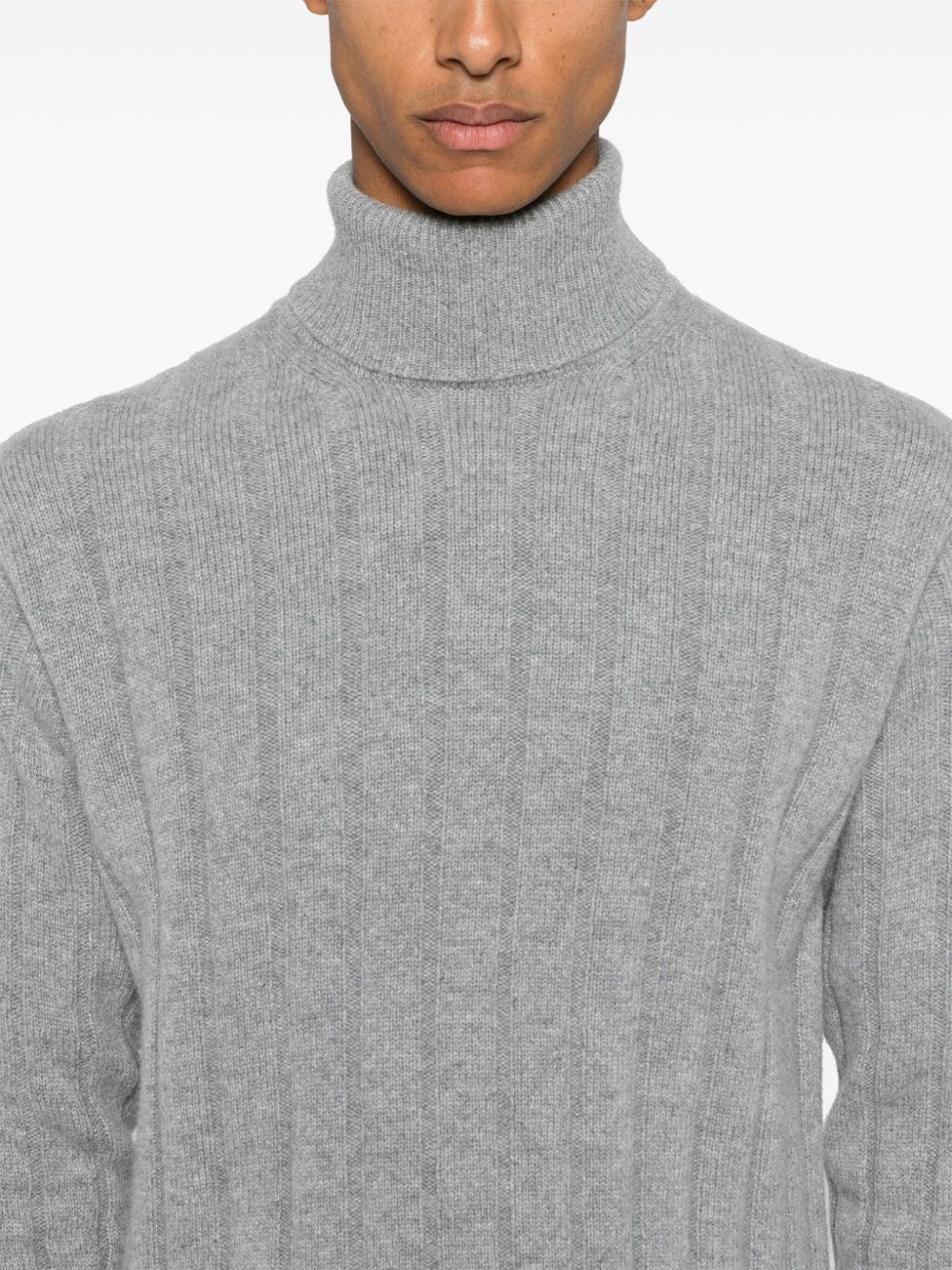 LARDINI Medium Grey Ribbed Roll Neck Sweater for Men