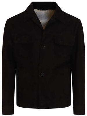 LARDINI Classic Black Suede Button-Up Jacket for Men