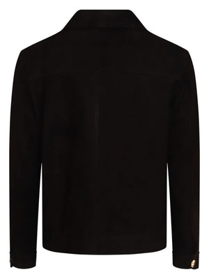 LARDINI Classic Black Suede Button-Up Jacket for Men