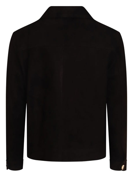 LARDINI Classic Black Suede Button-Up Jacket for Men