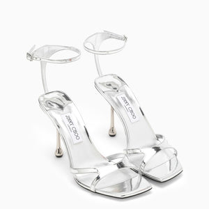 JIMMY CHOO Square Toe Metallic Leather Sandal for Women