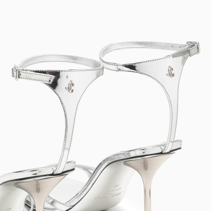 JIMMY CHOO Square Toe Metallic Leather Sandal for Women