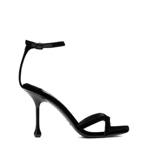 Black Velvet and Leather Sandals for Women - High Heel Sandals for SS24