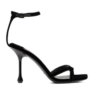 Black Velvet and Leather Sandals for Women - High Heel Sandals for SS24