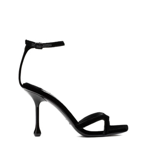 JIMMY CHOO Black Velvet and Leather Sandals for Women - High Heel Sandals for SS24