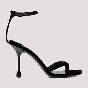 Black Velvet and Leather Sandals for Women - High Heel Sandals for SS24