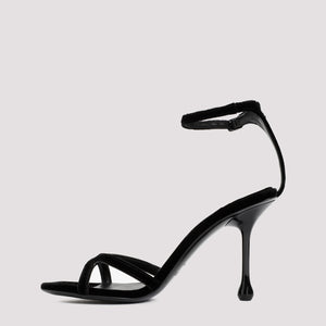 Black Velvet and Leather Sandals for Women - High Heel Sandals for SS24