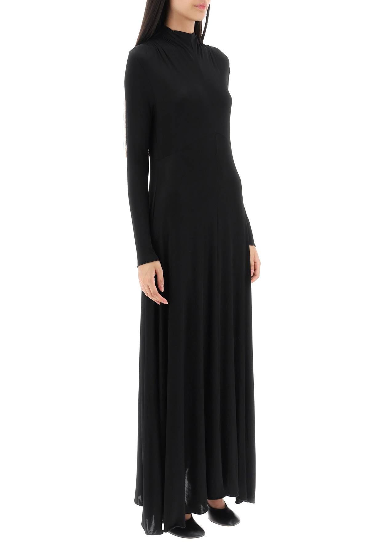 JIL SANDER Classic Black Maxi Dress for Women: Fluid Viscose with Elegant Sheen and Asymmetric Hem