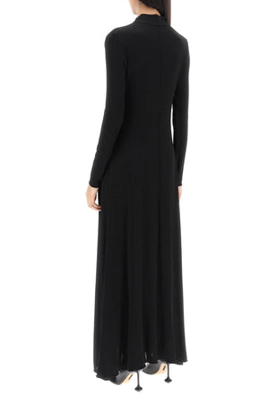 JIL SANDER Classic Black Maxi Dress for Women: Fluid Viscose with Elegant Sheen and Asymmetric Hem