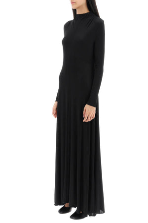 JIL SANDER Classic Black Maxi Dress for Women: Fluid Viscose with Elegant Sheen and Asymmetric Hem