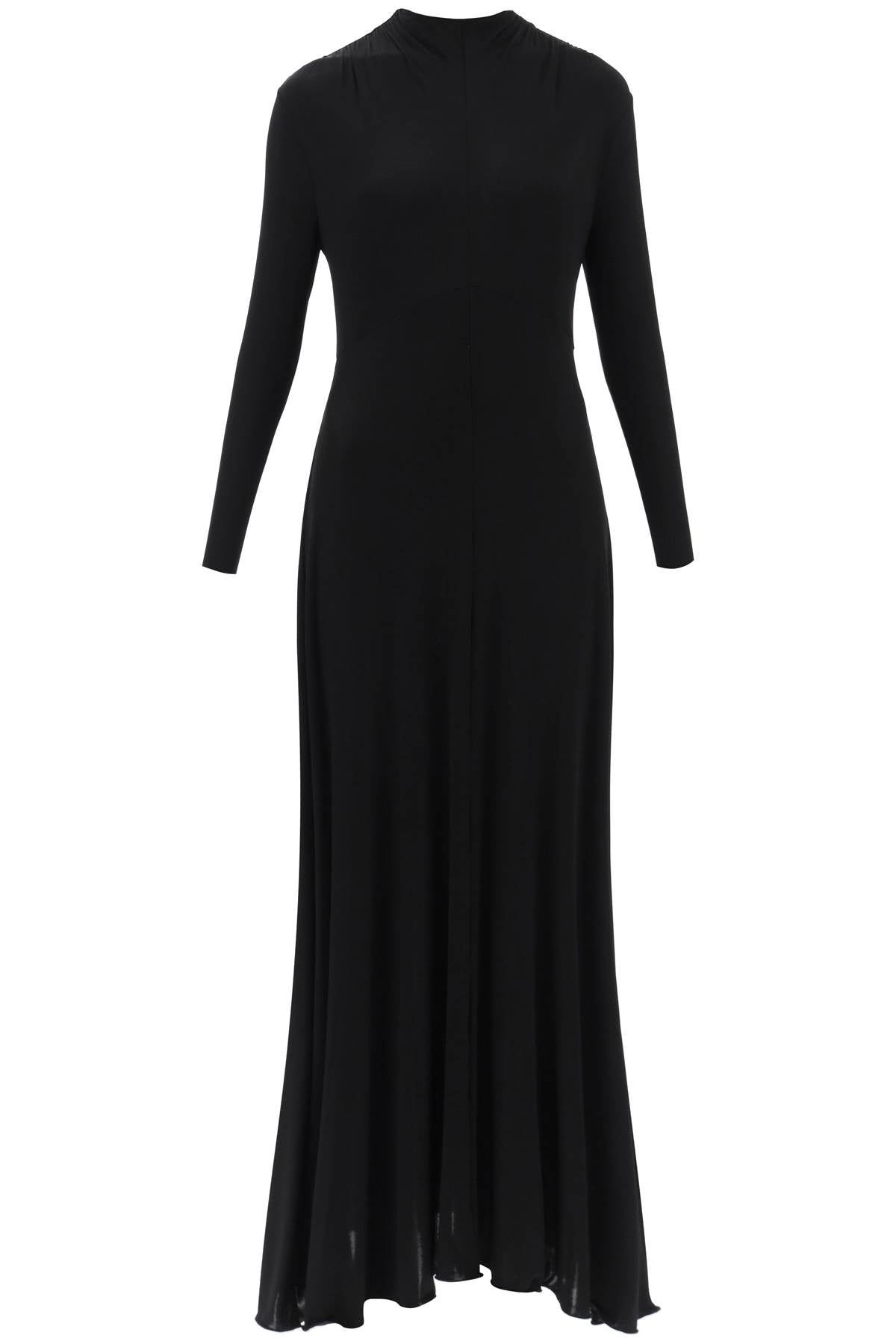 JIL SANDER Classic Black Maxi Dress for Women: Fluid Viscose with Elegant Sheen and Asymmetric Hem