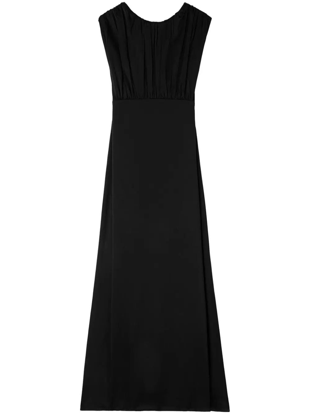 فستان أسود جميل بتصميم مجمع ورقبة خلفية V - SS24