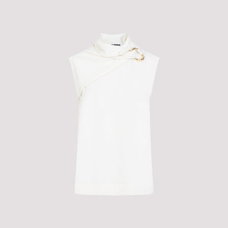 JIL SANDER White Draped Knit Tank Top