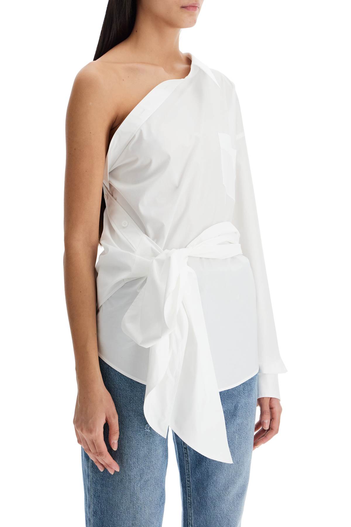 MOSCHINO COUTURE Asymmetric One-Shoulder Shirt with Waist Tie - Size 40