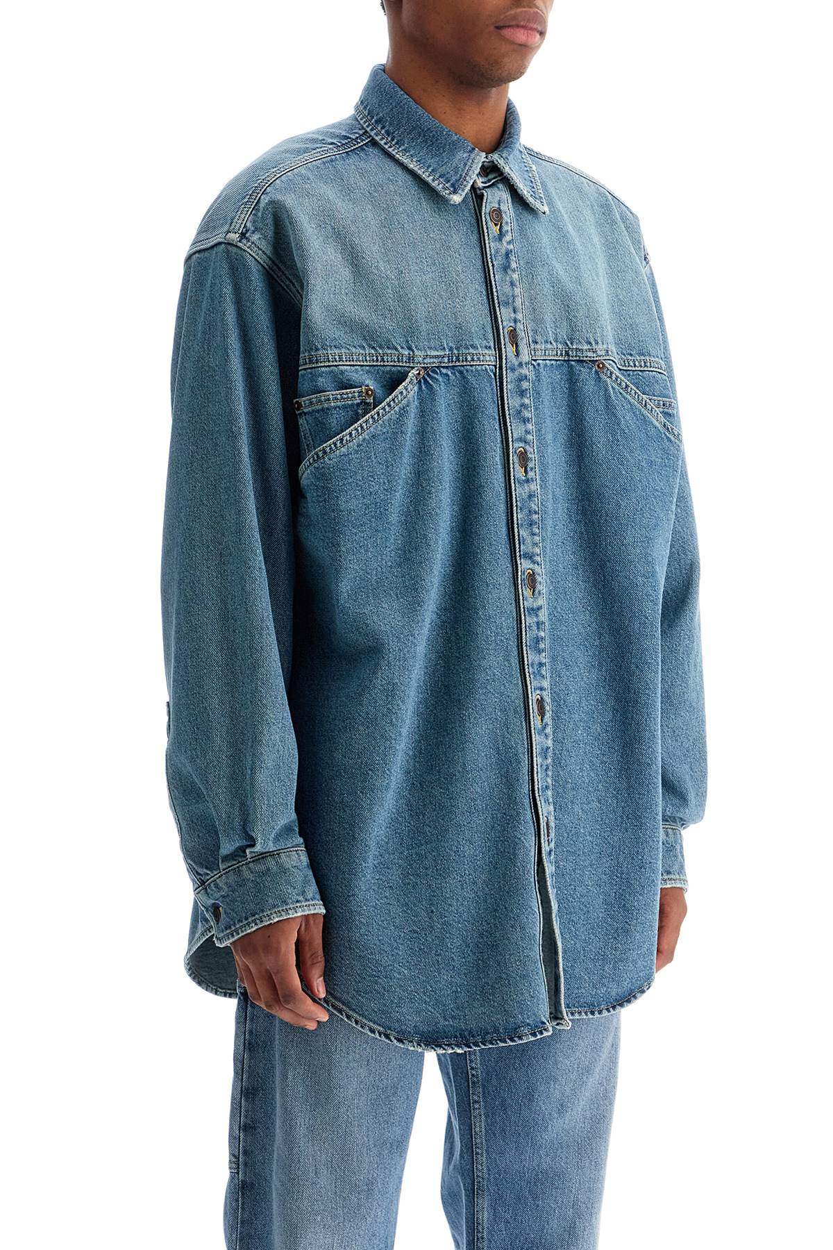 MOSCHINO COUTURE Distressed Denim Shirt with Four Pockets - Relaxed Fit