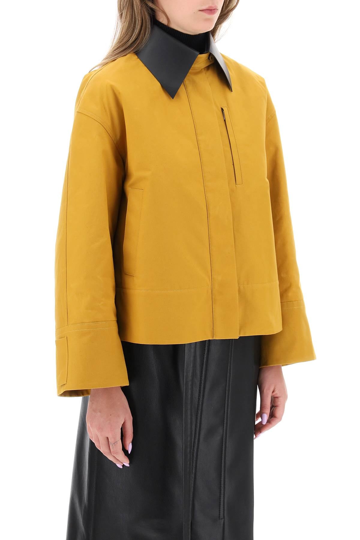 JIL SANDER Flared Cut Cotton Jacket with Leather Collar for Women